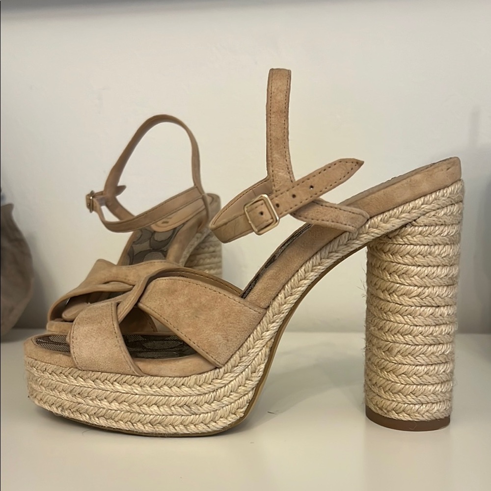 Coach Tan Platform Espadrille Sandals
